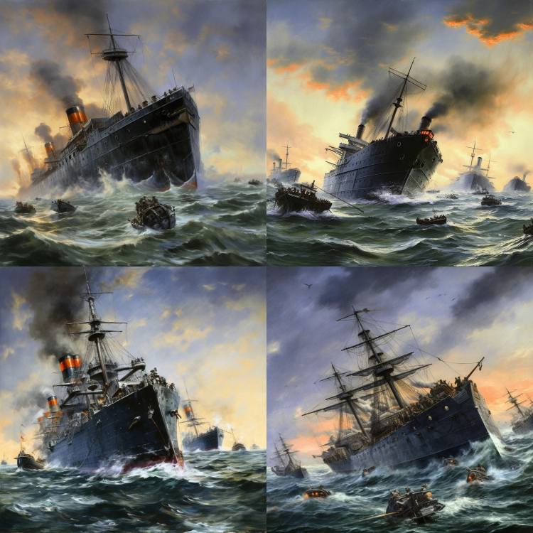 another 4 AI generated images of sea battle